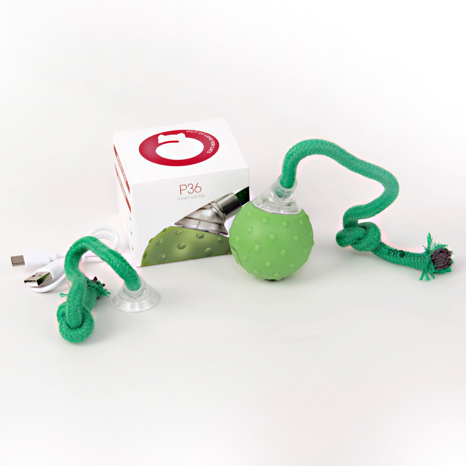 Elektrisches Katzenspielzeug USB interaktib Ball grün